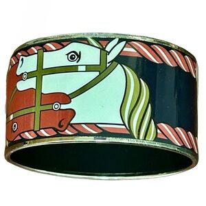 Hermès Enamel Bangle Bracelet – Equestrian Horse Motif